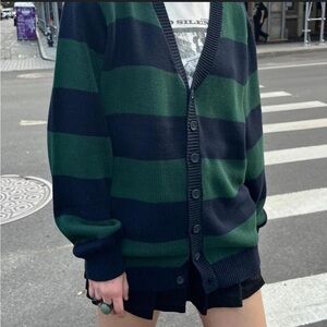 Brandy Melville Maya striped oversized slouchy cardigan green navy one size